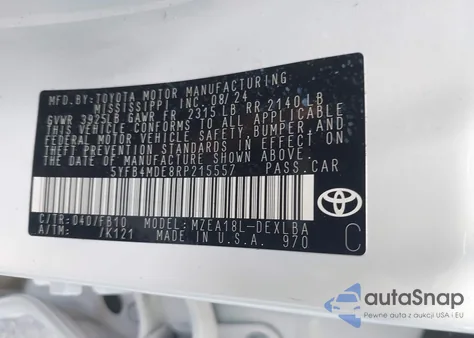 2024 Toyota Corolla Le из США, поврежденный, VIN 5YFB4MDE8RP215557